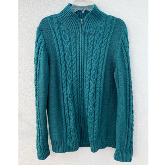 L.L.bean Women's Double L Cable Sweater Zip Cardigan size XL - Picture 3 of 7